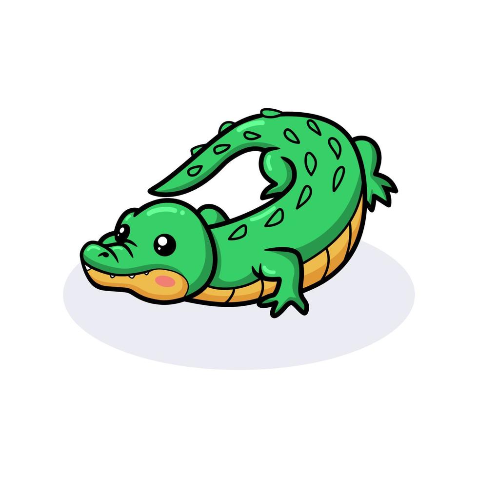 pequeño y lindo dibujo animado de cocodrilo verde vector