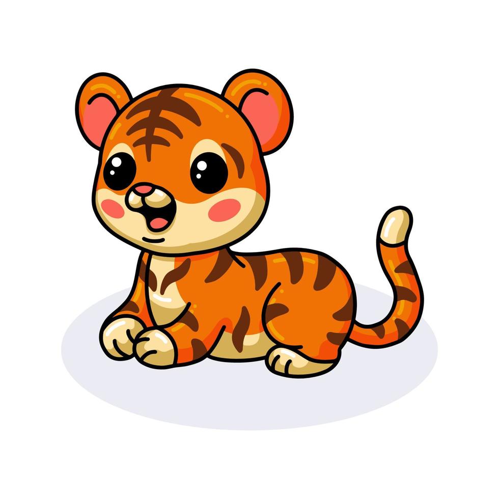 Cute baby tiger cartoon lying down vector