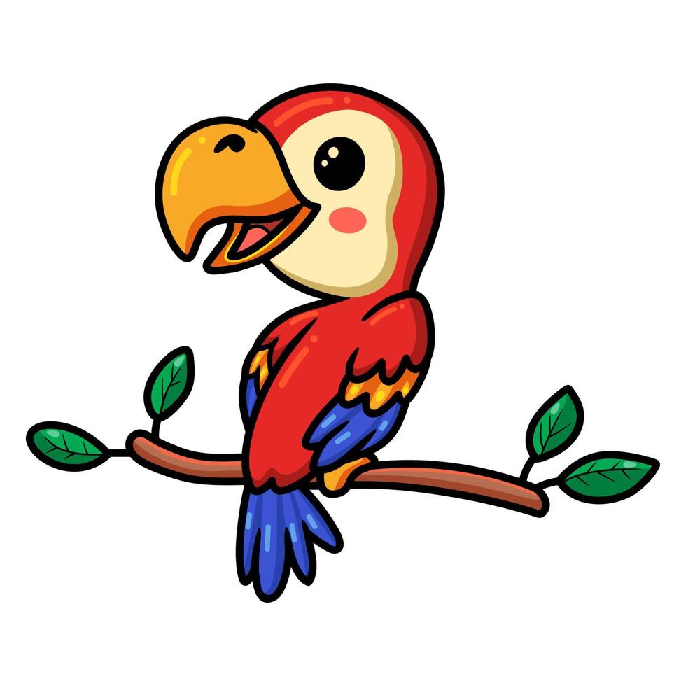 Cute little parrot cartoon on tree branch vector