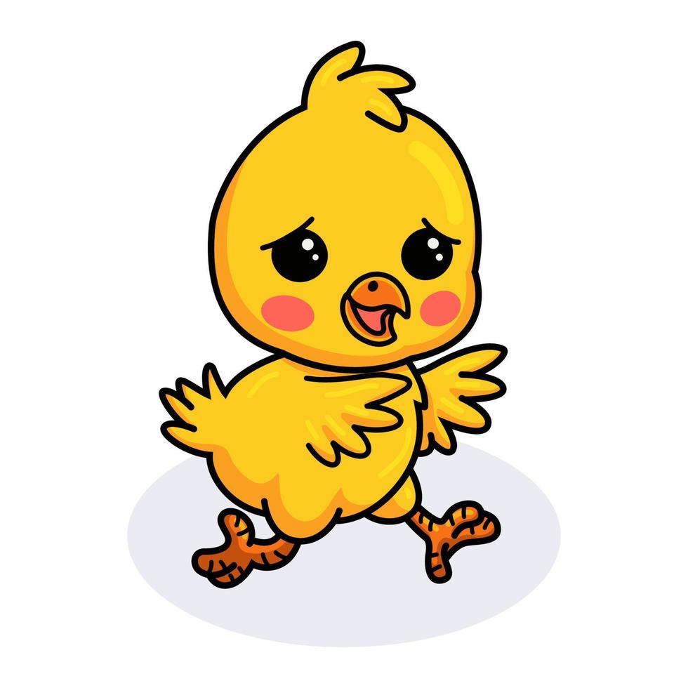 linda caricatura de pollito amarillo corriendo vector