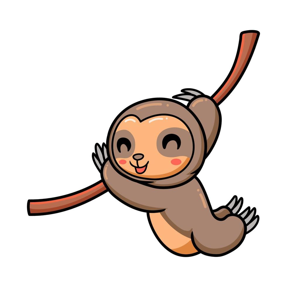Cute baby sloth cartoon hanging on tree branch vector