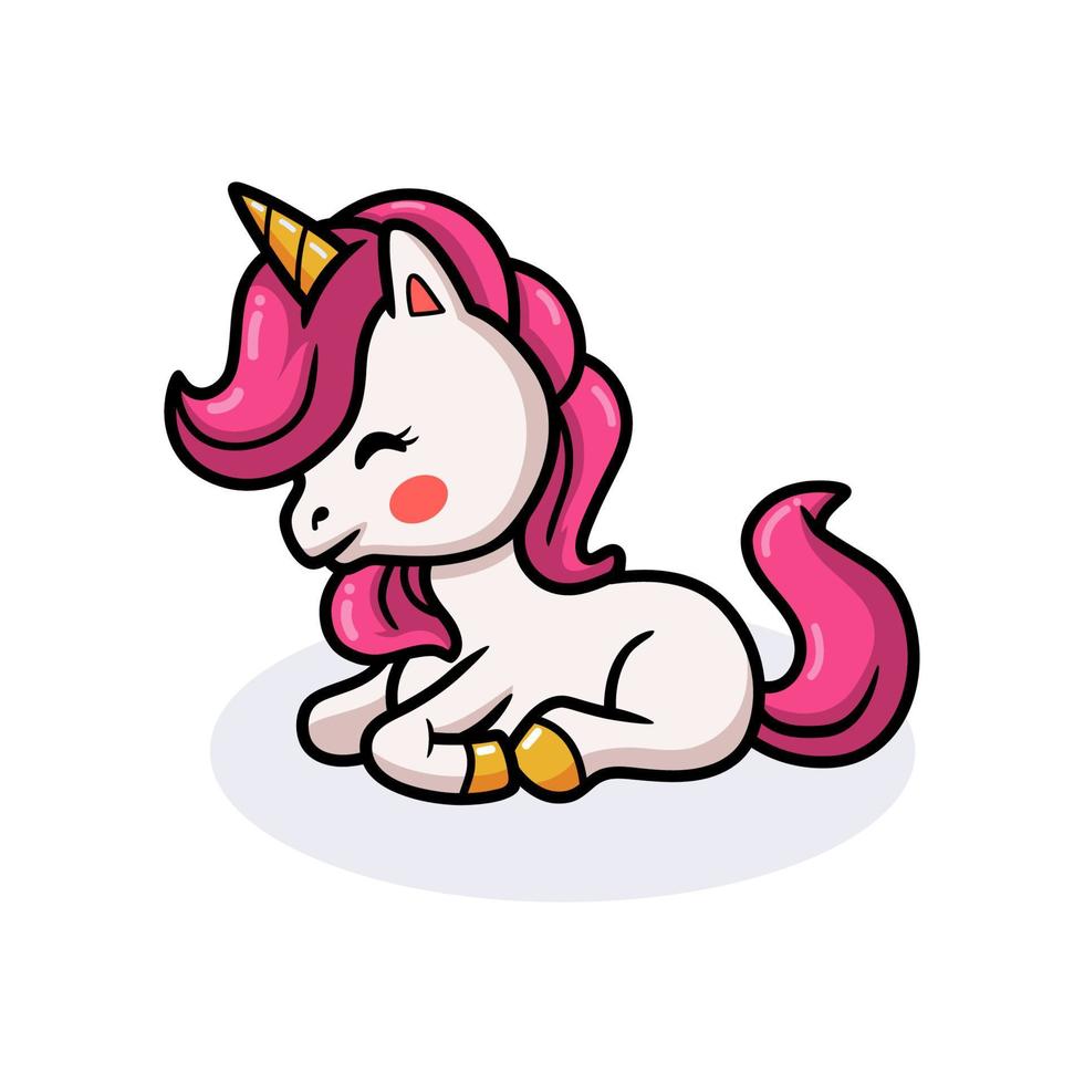 Cute baby unicorn cartoon lying down vector