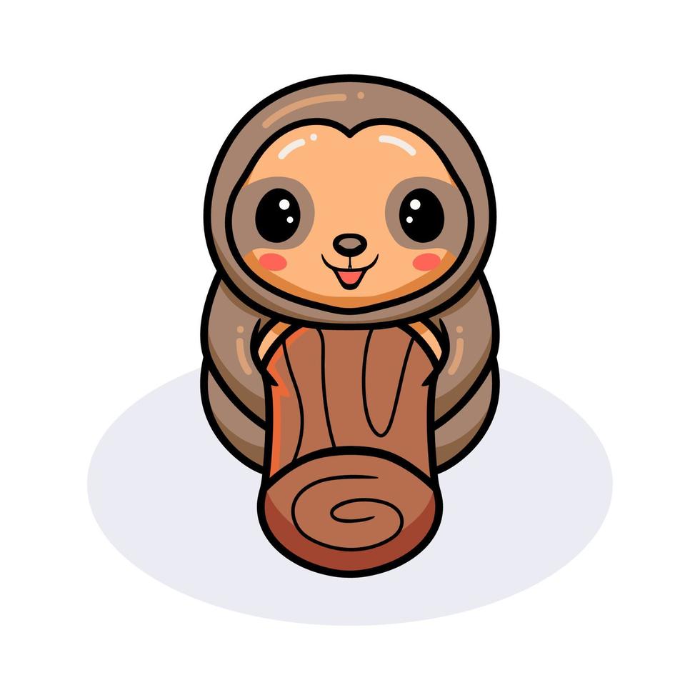 Cute baby sloth cartoon with stump tree vector