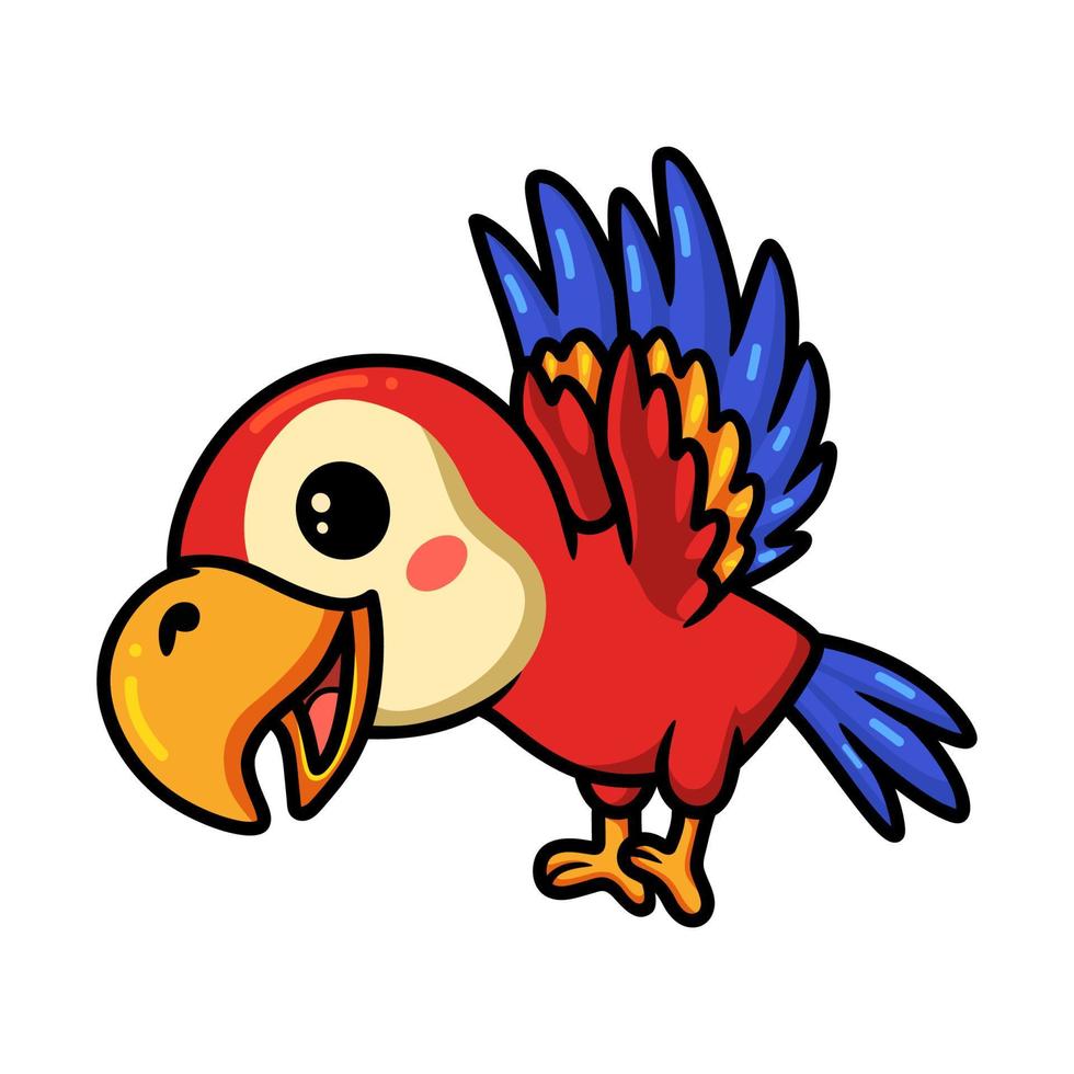 Cute red little parrot cartoon vector