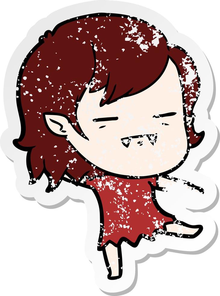 distressed sticker of a cartoon undead vampire girl vector