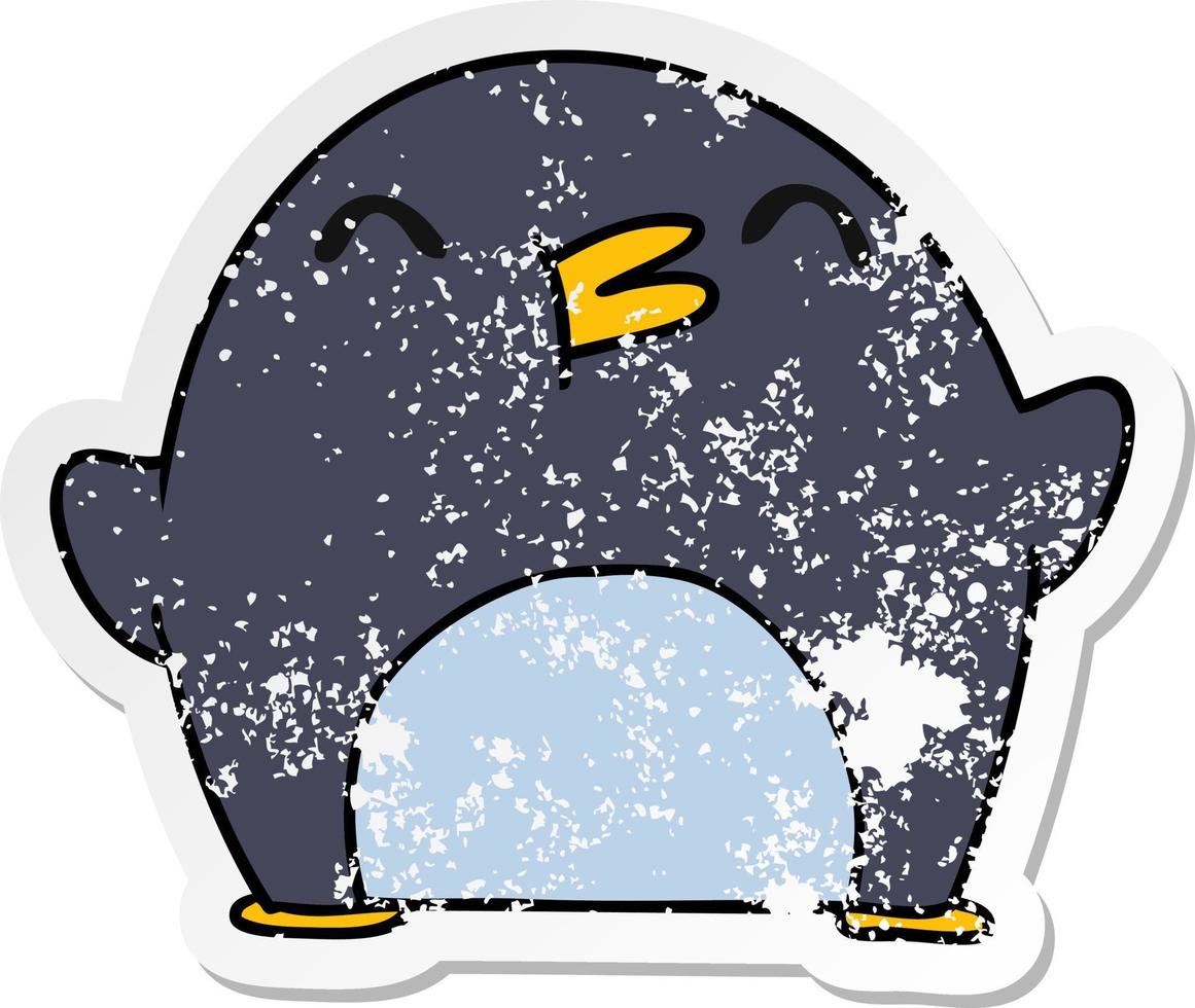 distressed sticker cartoon cute kawaii happy penguin vector