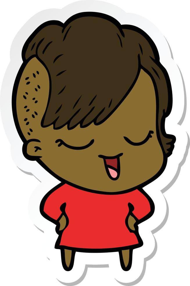 sticker of a happy cartoon girl vector