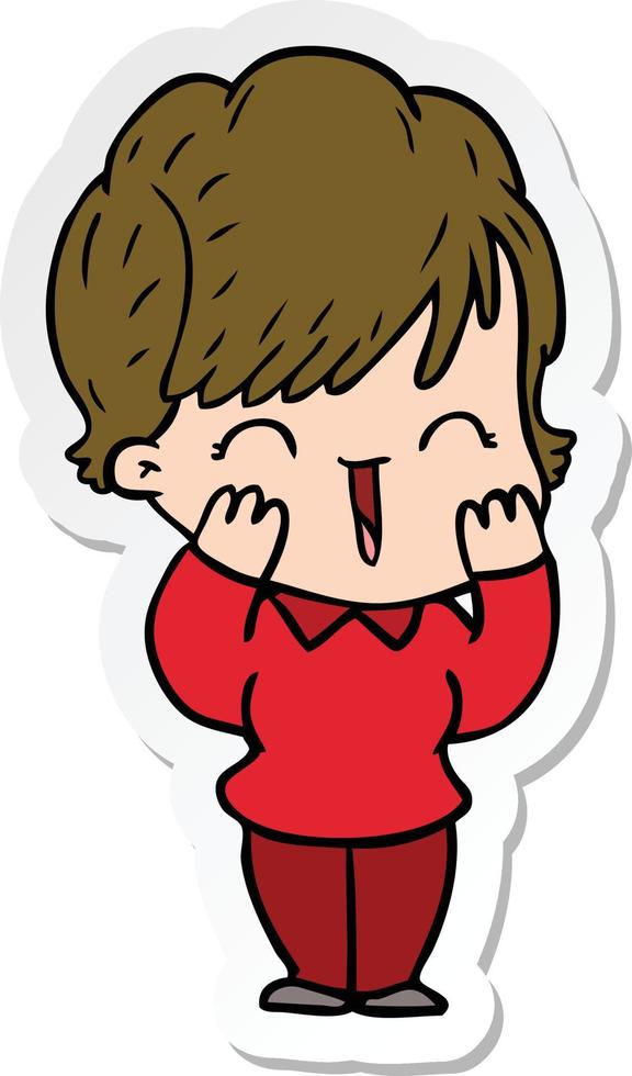sticker of a cartoon laughing woman vector