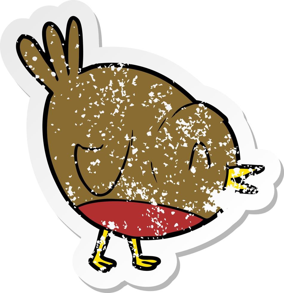 distressed sticker of a cartoon robin bird vector