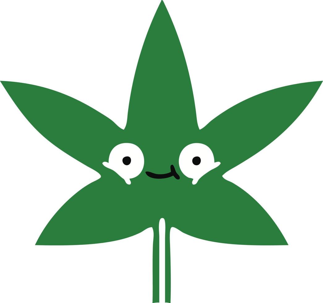 flat color retro cartoon marijuana leaf vector