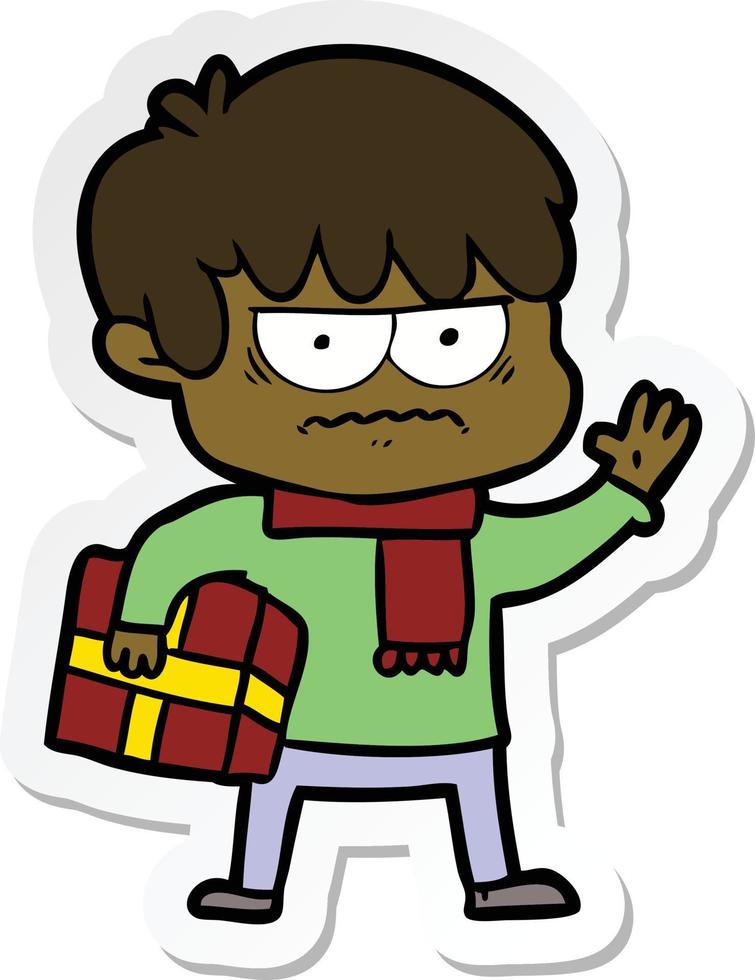 sticker of a annoyed cartoon boy vector