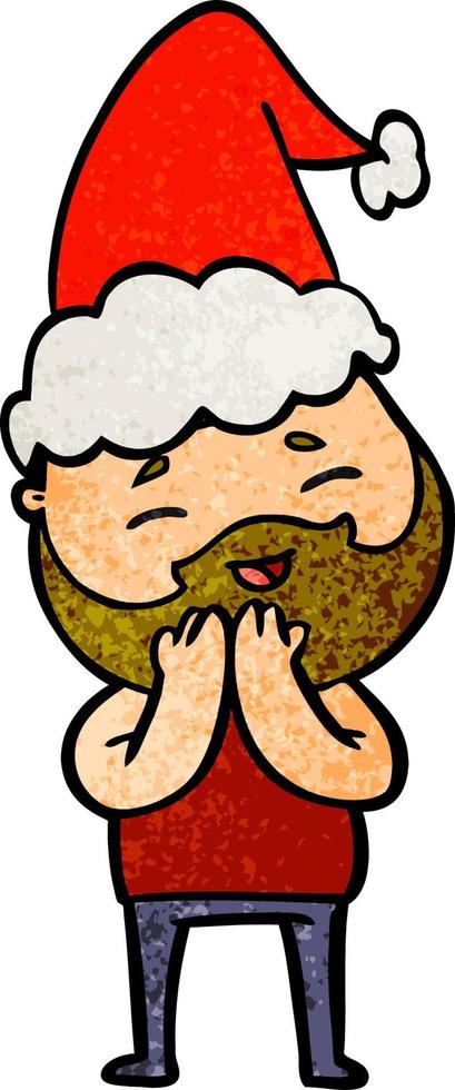 caricatura texturizada de un hombre barbudo feliz con sombrero de santa vector