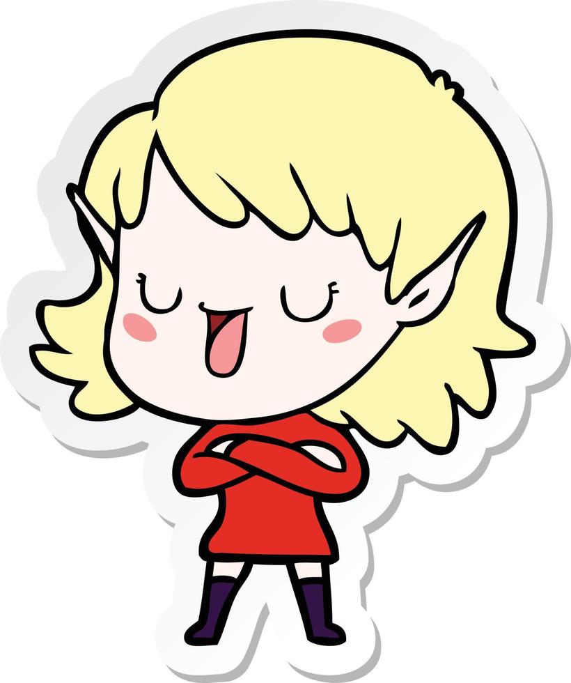 sticker of a cartoon elf girl vector