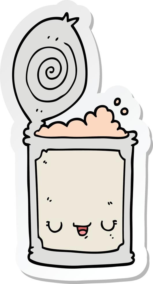 sticker of a cartoon canned food vector