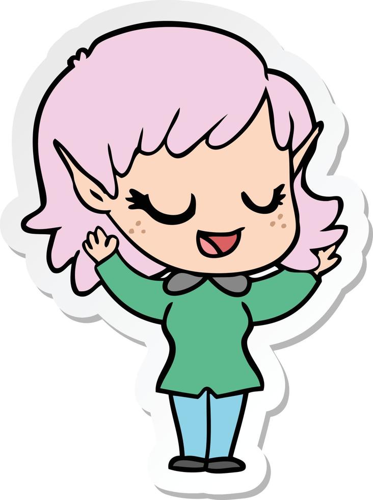 sticker of a happy cartoon elf girl vector