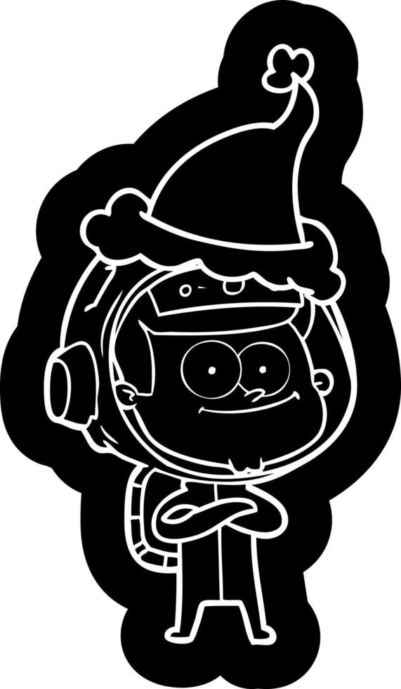 icono de dibujos animados de astronauta feliz de un sombrero de santa vector