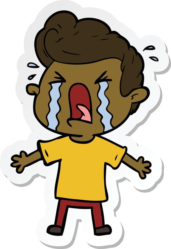 sticker of a cartoon crying man vector