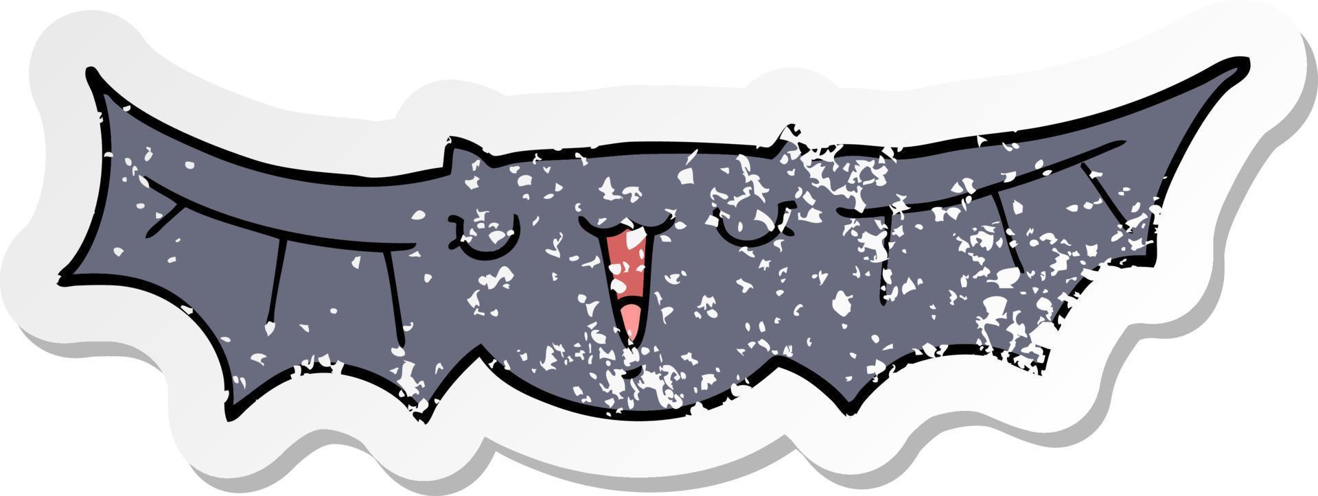 distressed sticker of a cartoon bat vector