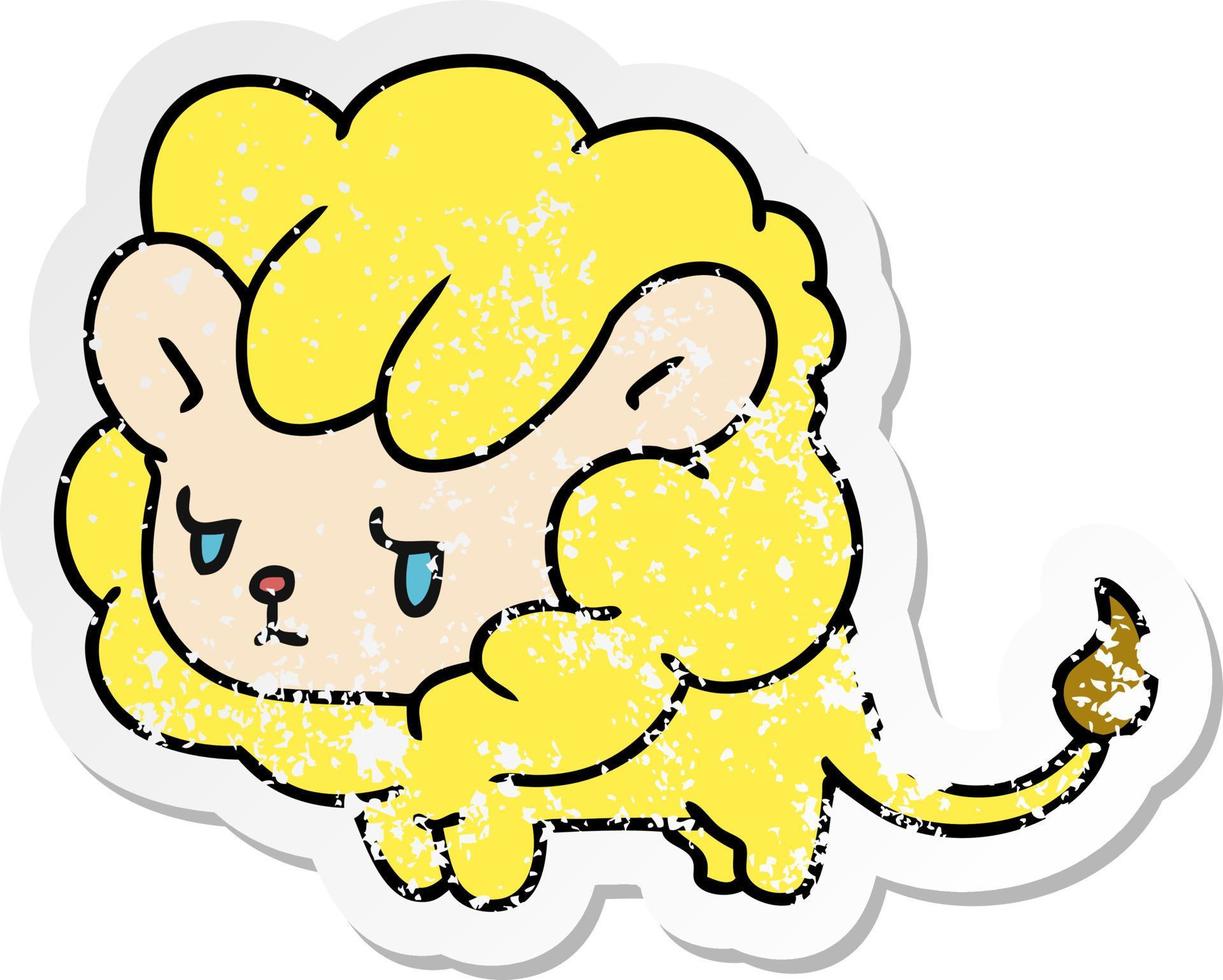 distressed sticker cartoon kawaii cute lion cub vector