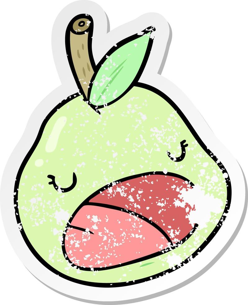 distressed sticker of a cartoon pear vector