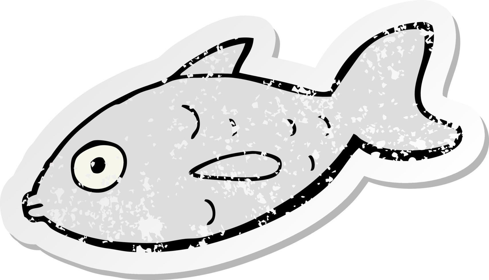 distressed sticker of a cartoon fish vector