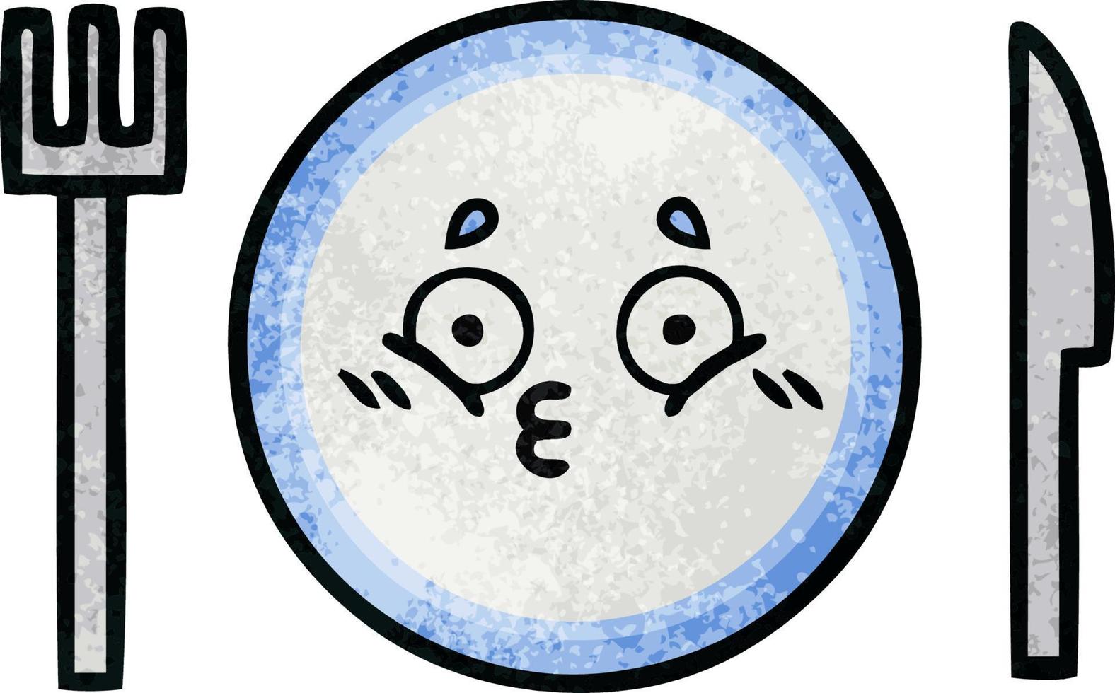 retro grunge texture cartoon dinner plate vector