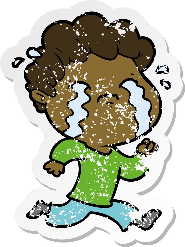 distressed sticker of a cartoon man crying vector