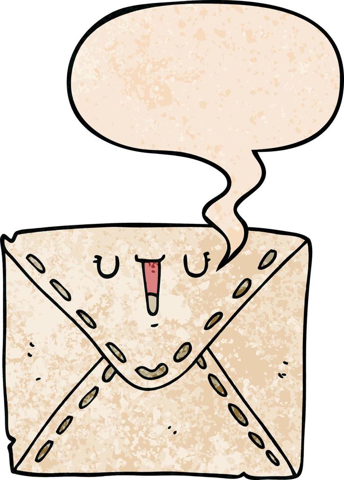 cartoon envelope and speech bubble in retro texture style vector