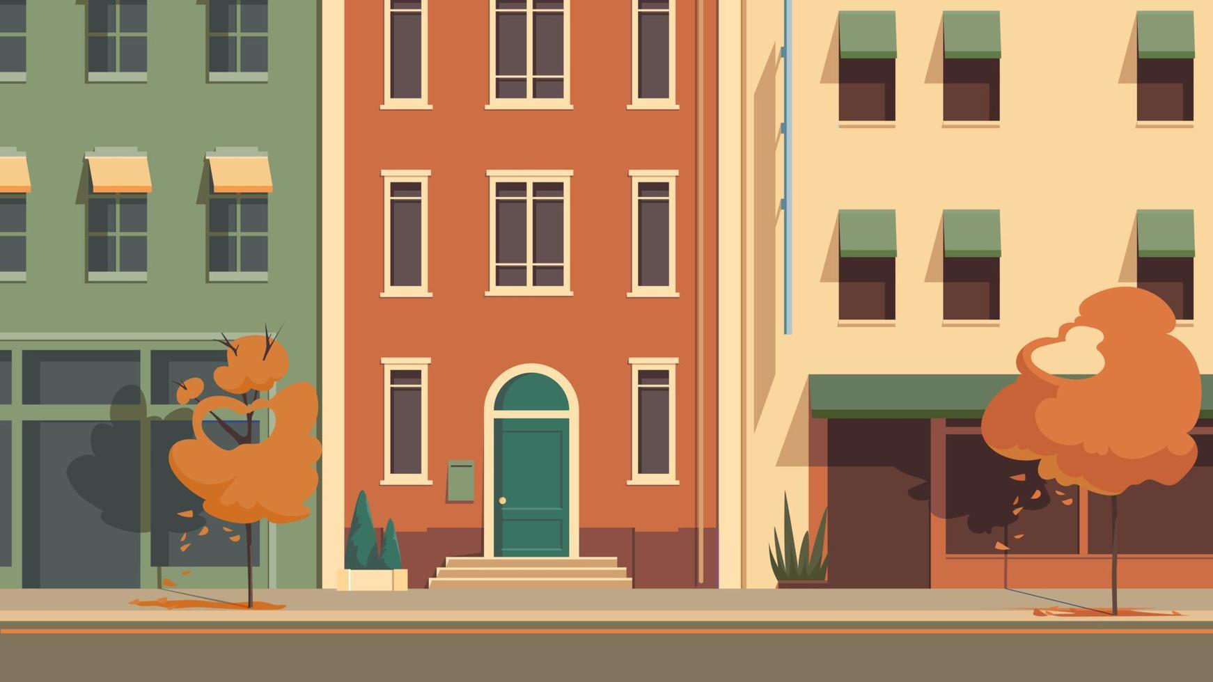 paisaje urbano en temporada de otoño. hermosa calle de la ciudad. vector