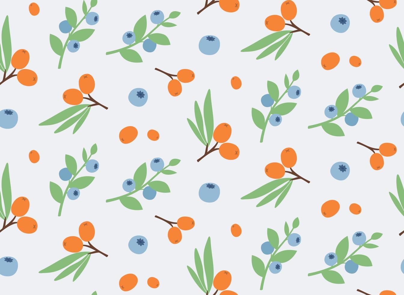 Seamless pattern with sea buckthorn and blueberry. Texture with berries in flat style. vector
