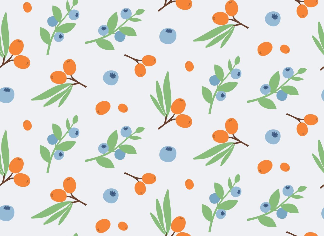 Seamless pattern with sea buckthorn and blueberry. Texture with berries in flat style. vector