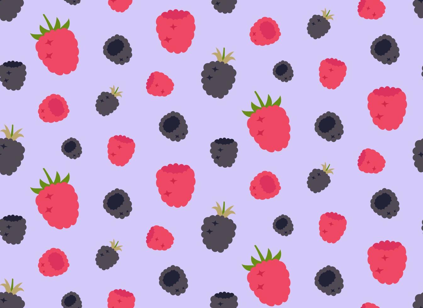 Seamless pattern with raspberry and blackberry. Texture with berries in flat style. vector