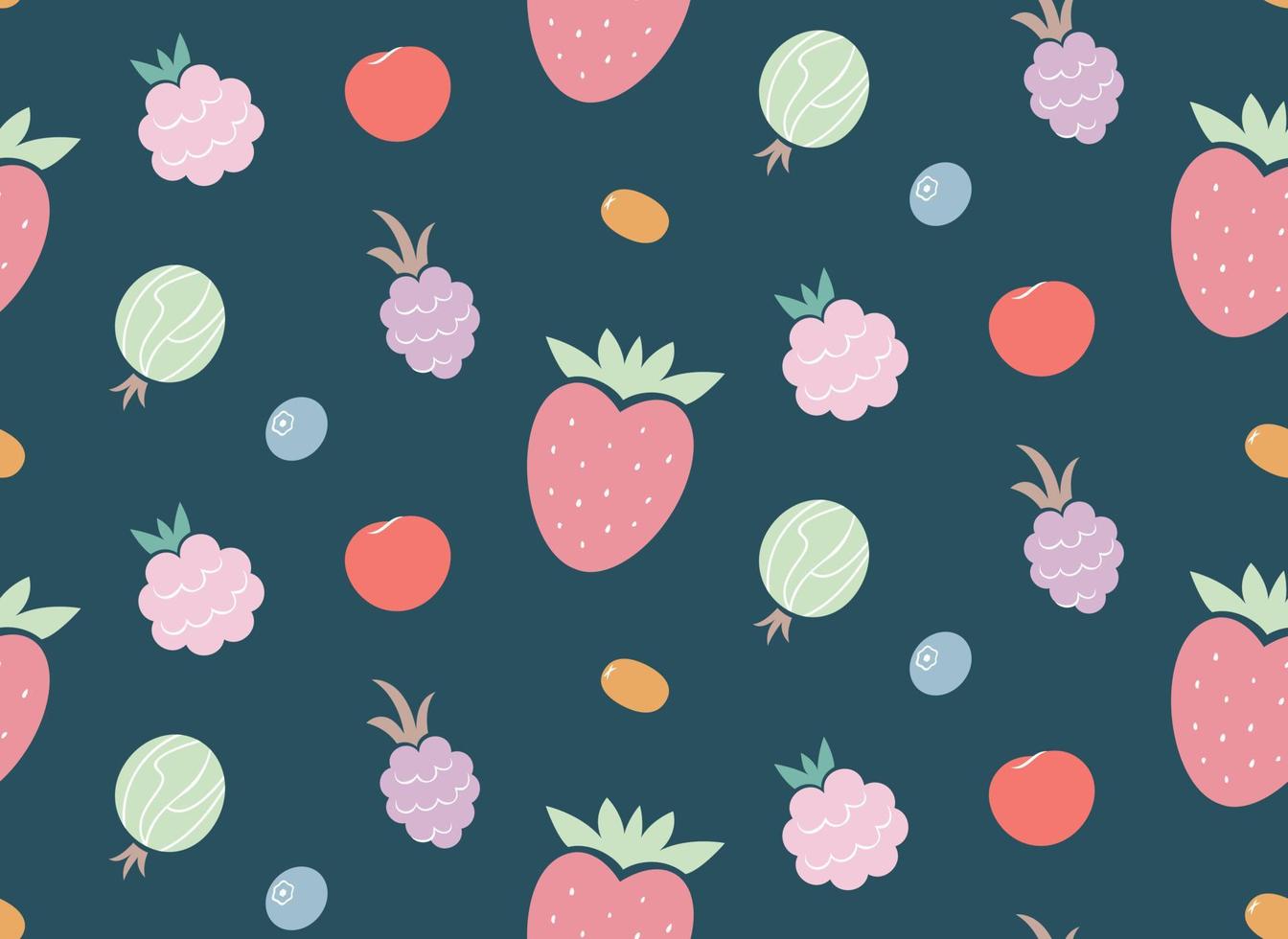 Seamless pattern with different berries. Beautiful design in flat style. vector