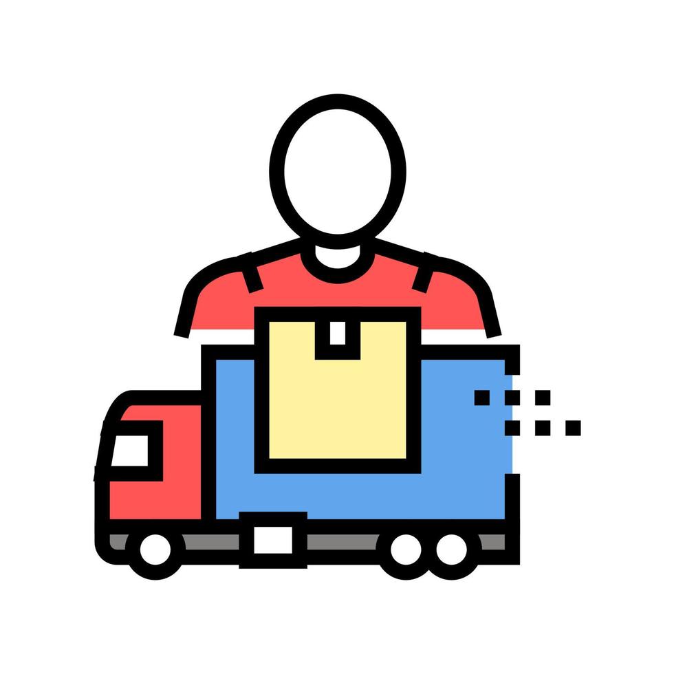 Ilustración de vector de icono de color de camión y trabajador de servicio de entrega de mudanzas