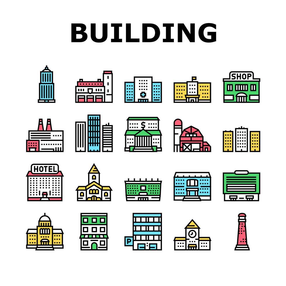 Building Architecture Collection Icons Set Vector