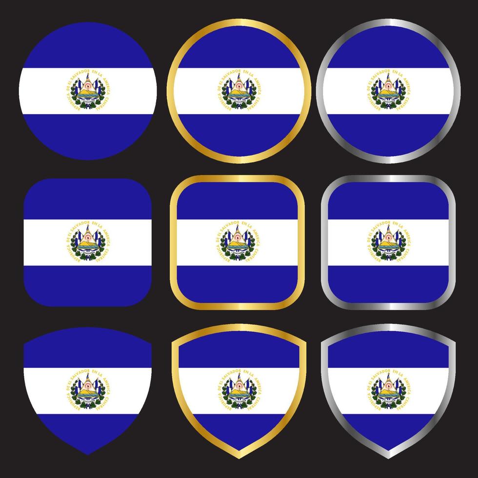 icono de vector de bandera de el salvador con borde dorado y plateado