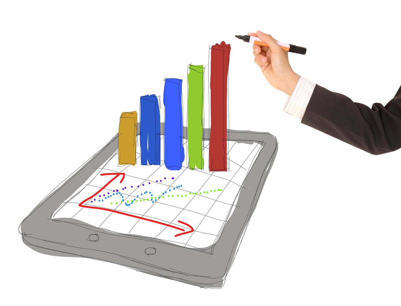 sketch computer tablet showing a spreadsheet with charts photo