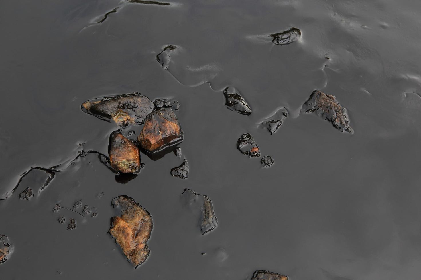 Oil spill on the sea shore photo