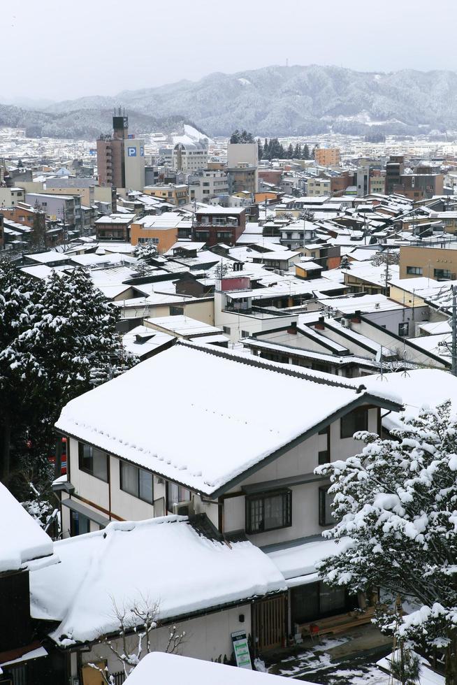 View of the city takayama in Japan in the snow photo