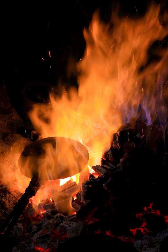 fire in blacksmith's where iron tools are crafted 10383652 Stock