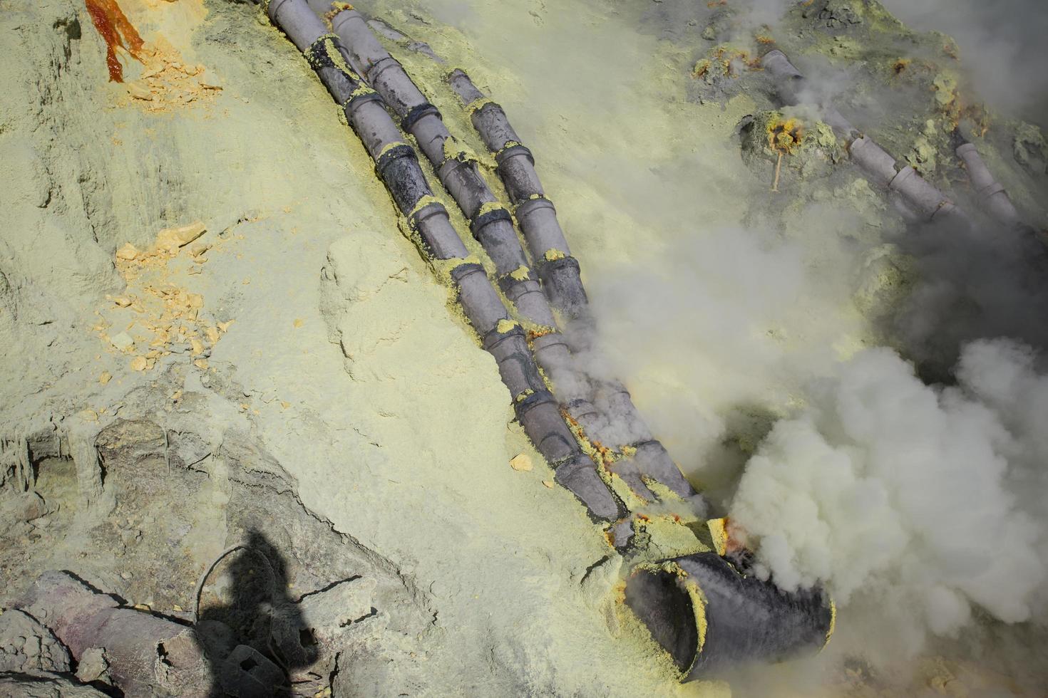 Sulfur mine Inside crater of Ijen volcano, East Java, Indonesia photo