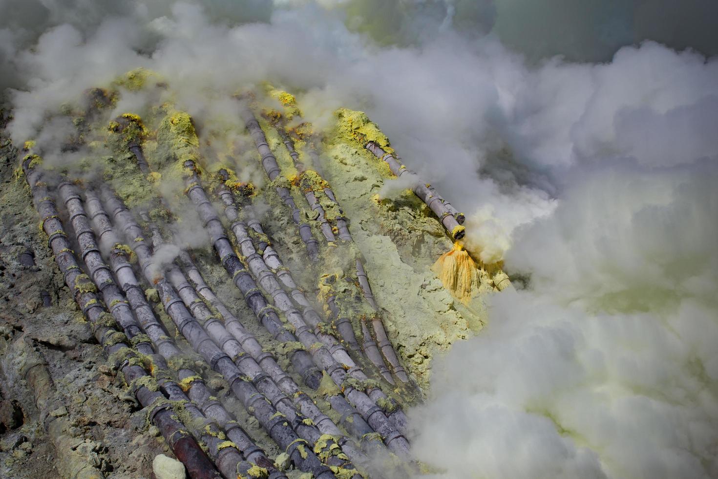 Sulfur mine Inside crater of Ijen volcano, East Java, Indonesia photo