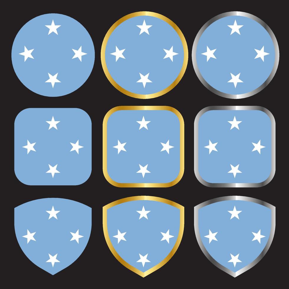 icono de vector de bandera de micronesia con borde dorado y plateado