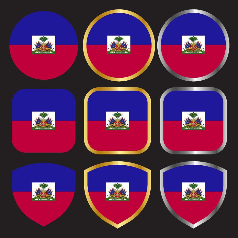 haiti flag vector icon set with gold and silver border