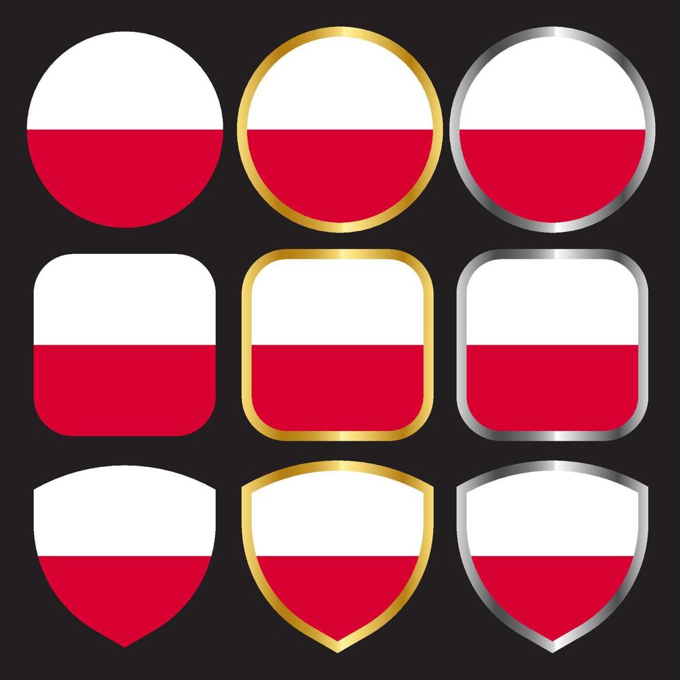 poland flag vector icon set with gold and silver border-01