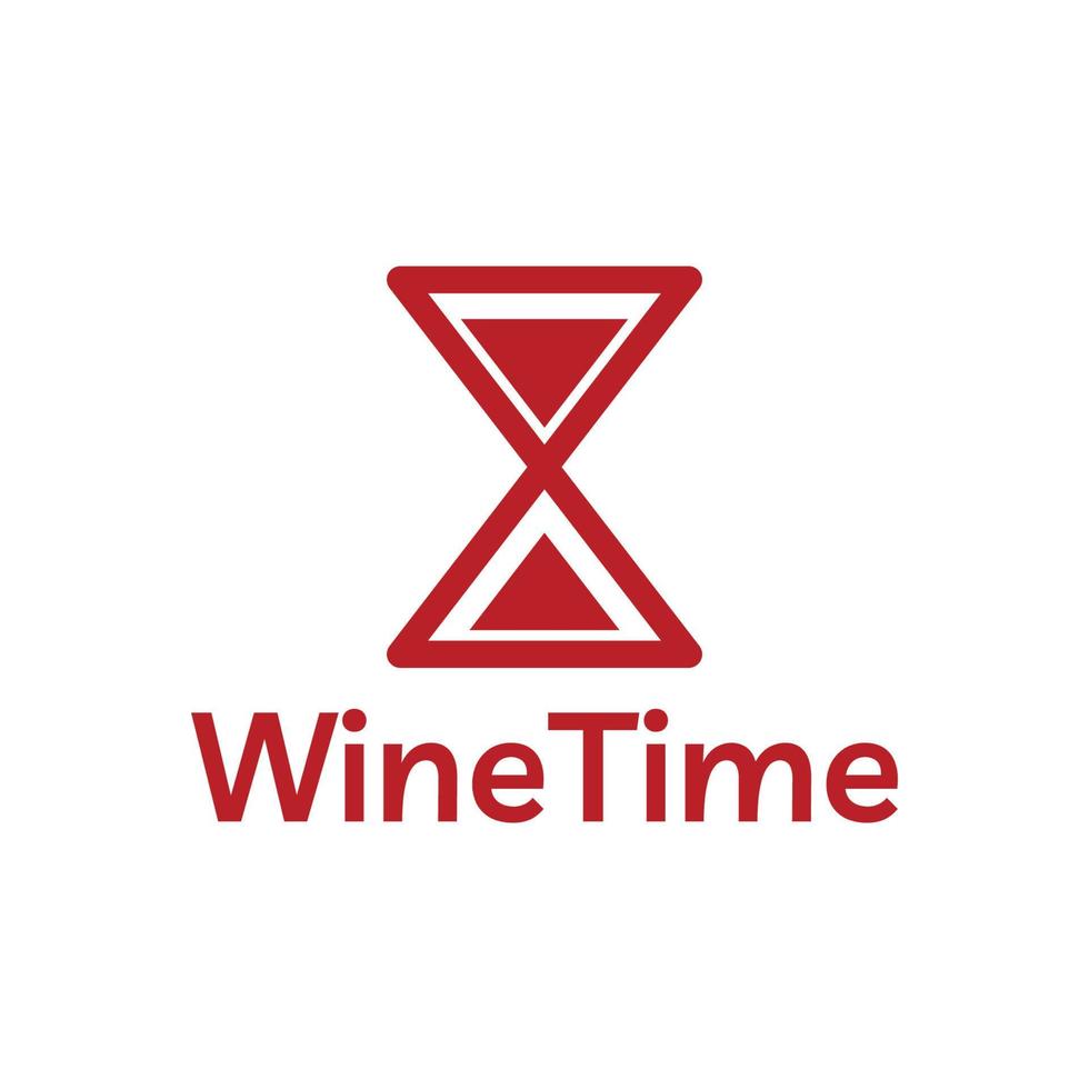 logotipo de tiempo de vino con ilustración de reloj de arena vector