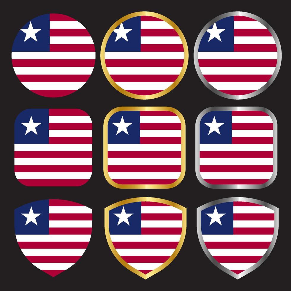 liberia flag vector icon set with gold and silver border