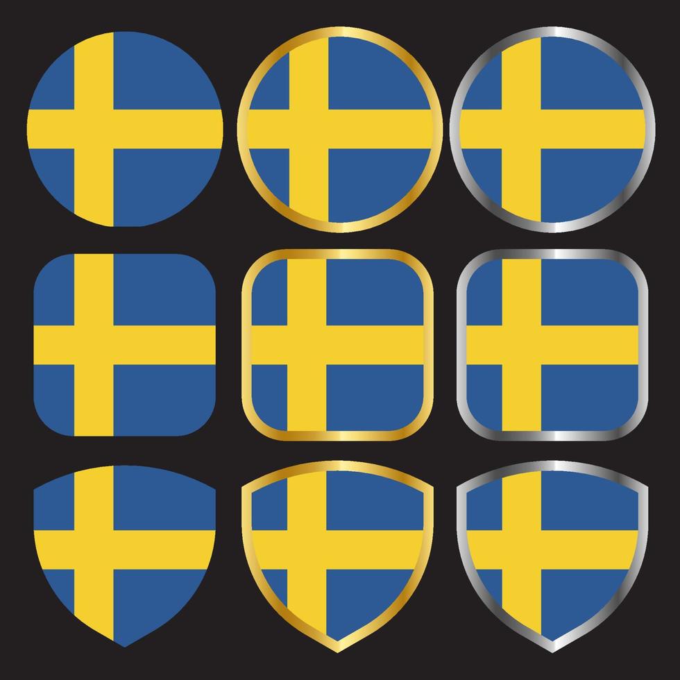 sweden flag vector icon set with gold and silver border