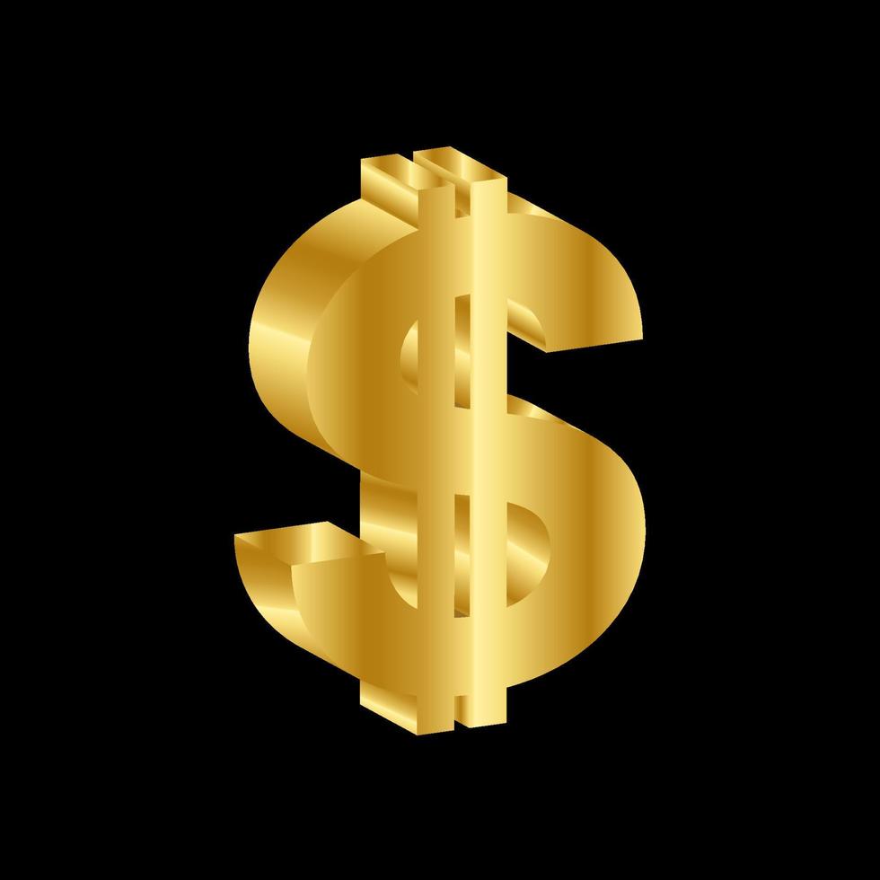 gold 3D luxury dollar currency symbol vector