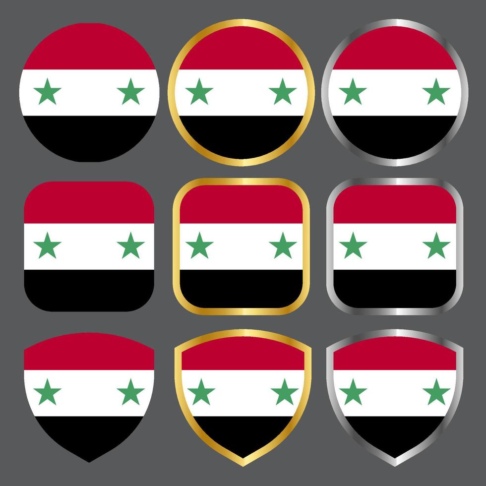 syria flag vector icon set with gold and silver border